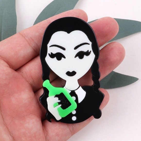 Cool laser cut acrylic Wednesday Addams fashion pin - Picture 4 of 6